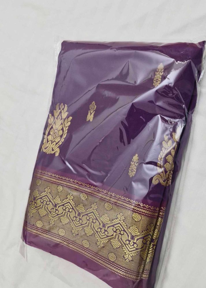 Beautiful Purple Saree with Golden Border