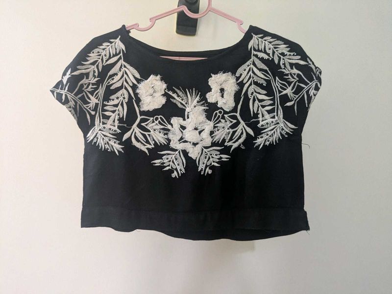 Midnight Bloom Embroidered Crop Top"