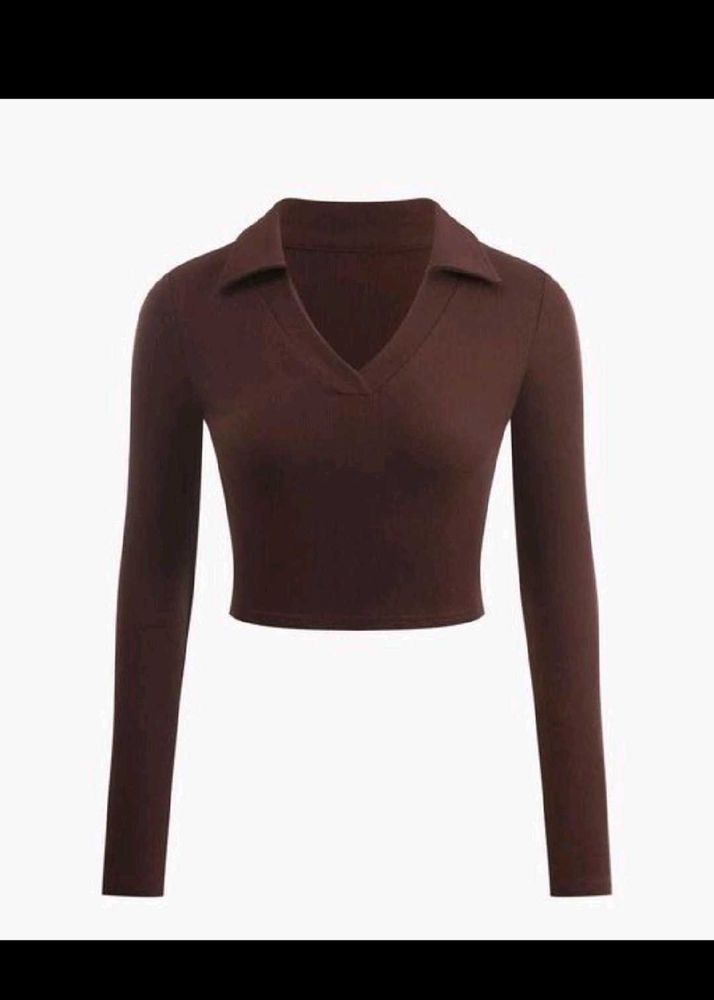 Long Sleeve Cropped Polo Top