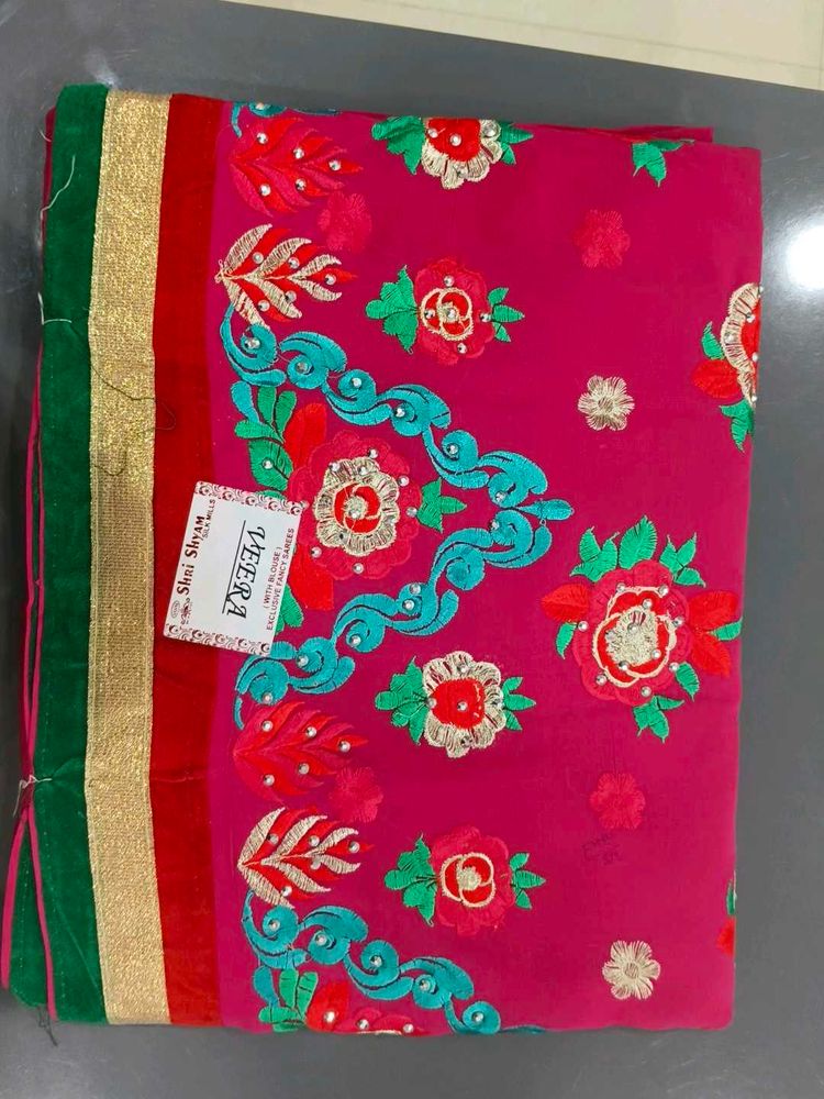 Beautiful Embroidered Pink Saree