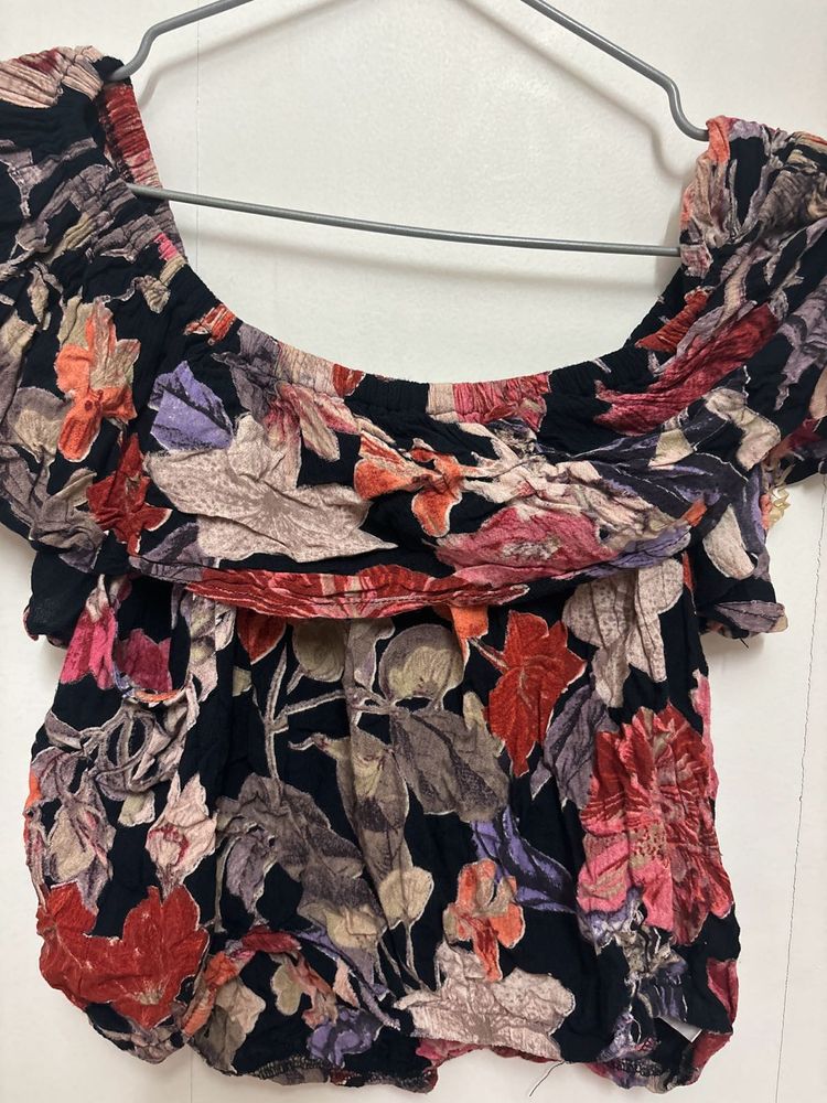 Off Shoulder Multi Color Floral Crop Top
