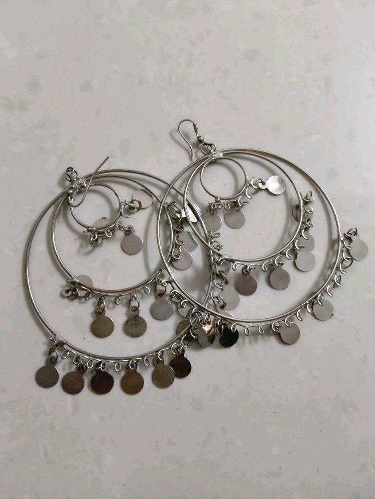 Bohemian silver Hoop Earrings with Charms