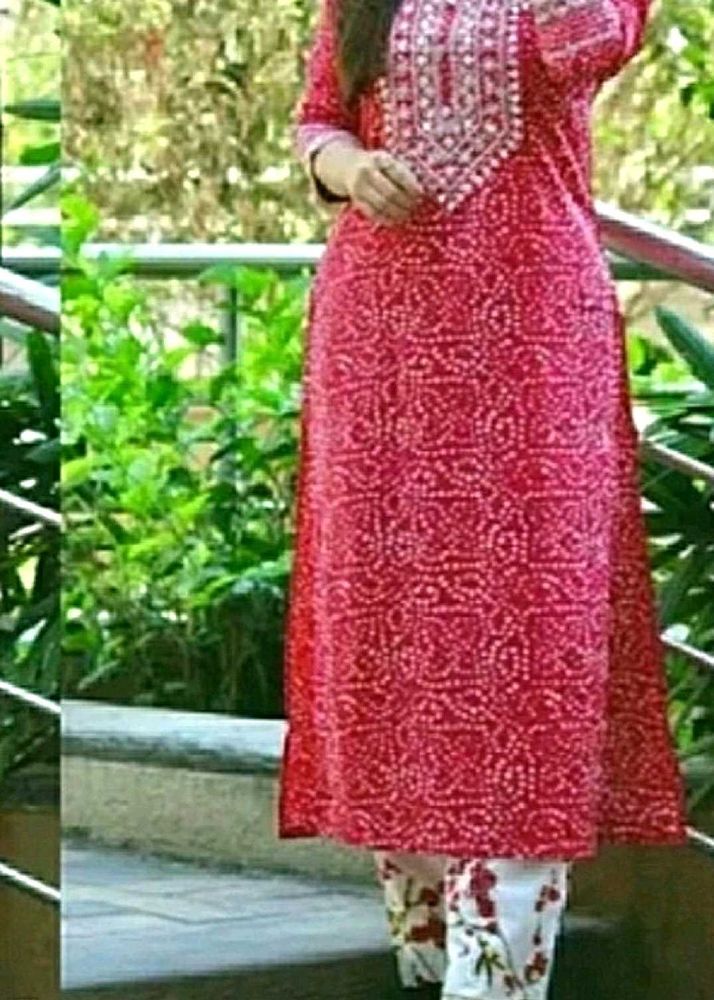 Red Bandhani Print Kurti