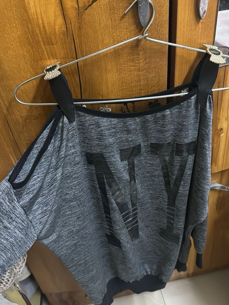Grey NY Cold Shoulder Top