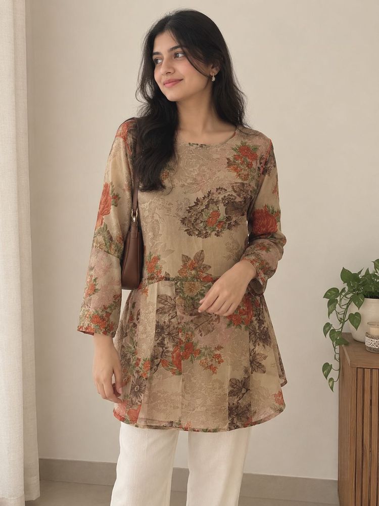 Elegant Floral Print short Kurti