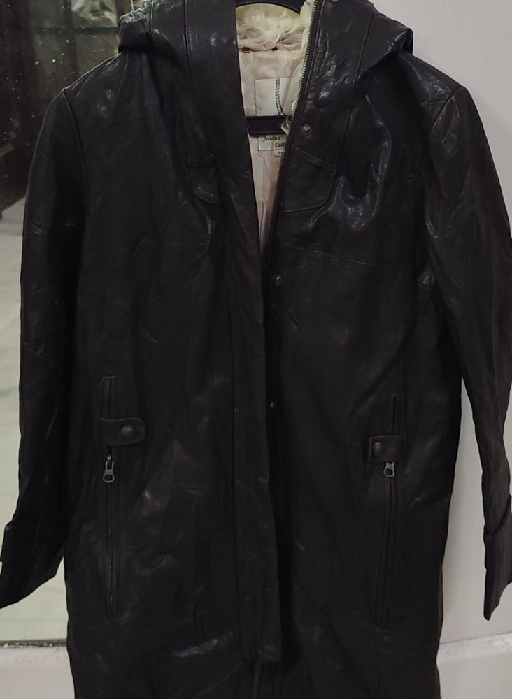Black Leather Hooded Jacket