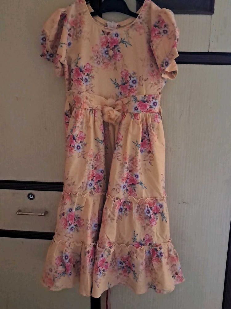 Yellow floral print girls dress