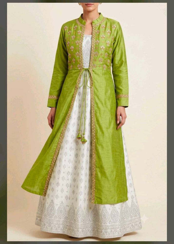 Pista green cape with inner gown