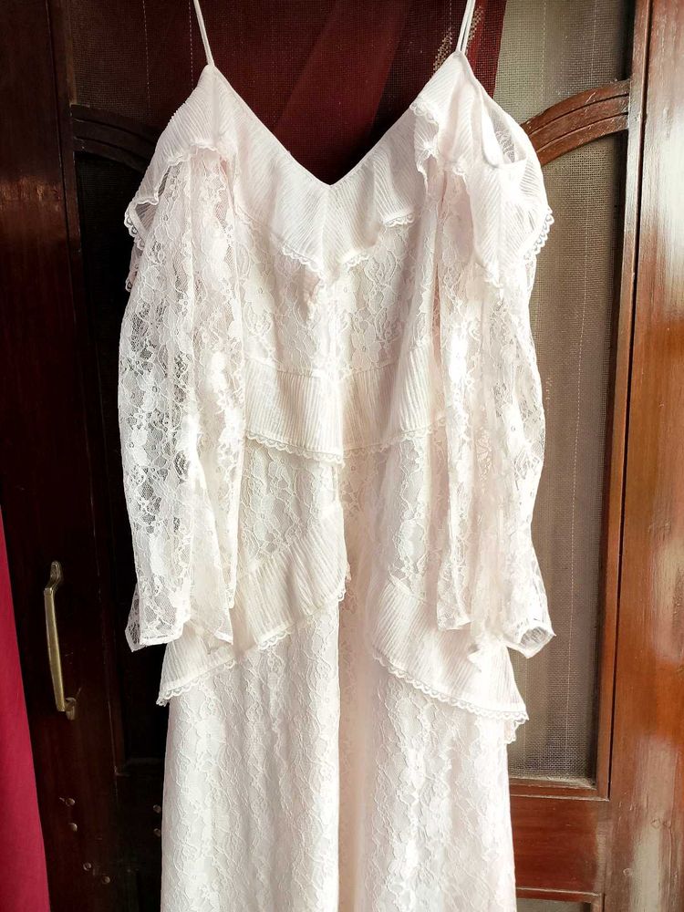 Lace Ruffle Maxi Dress by AMAGYAA