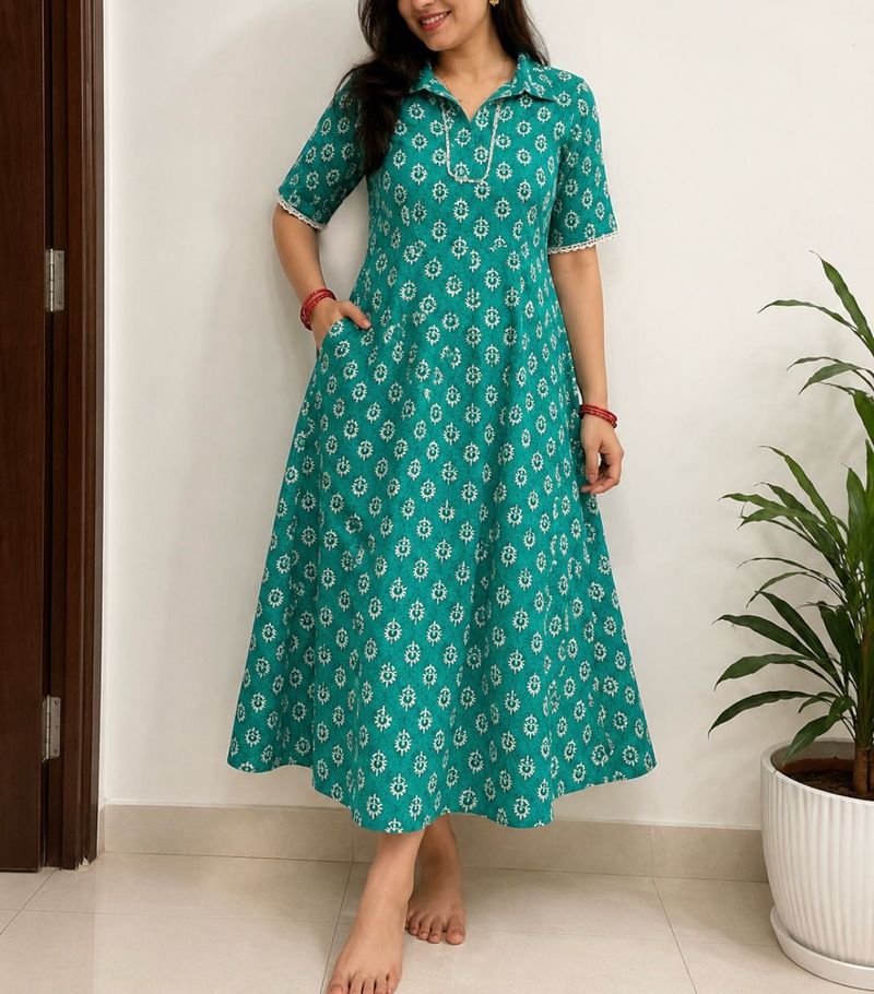 Green Printed Kurta Dress
