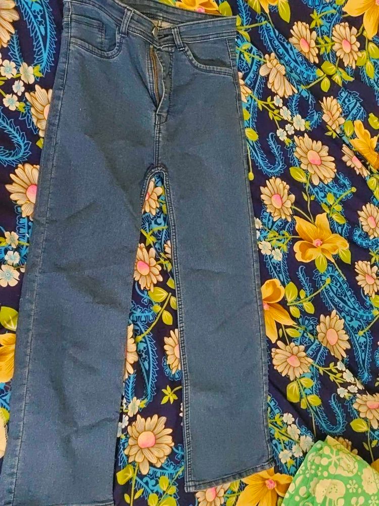 Stylish Blue Denim Flared Jeans