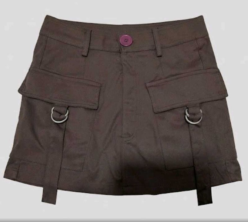 Y2K Chocolate Brown Cargo Mini Skirt with D-Ring S