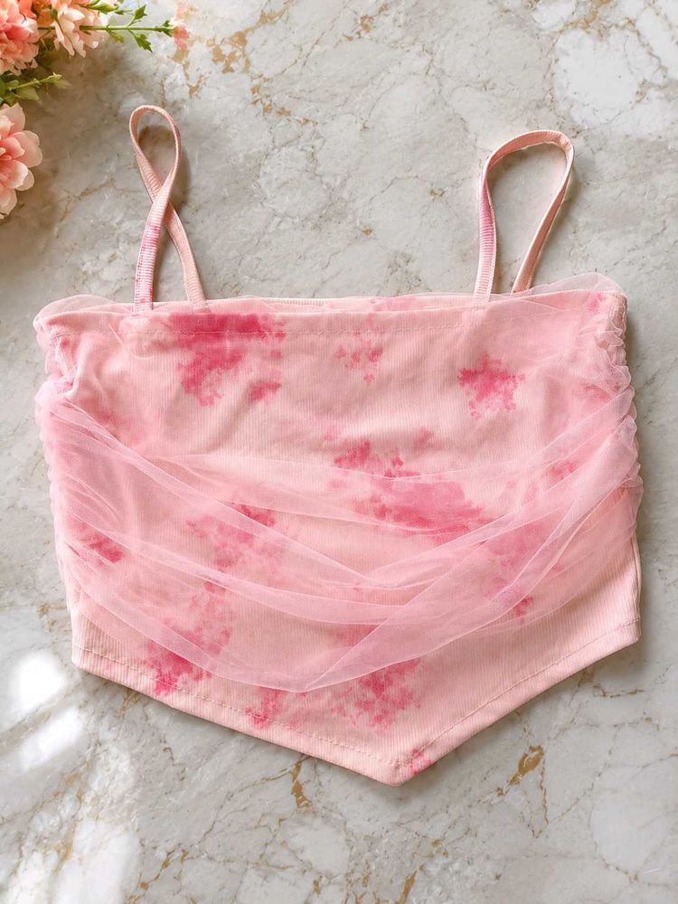 Pink Tie-Dye Tulle Corset Top