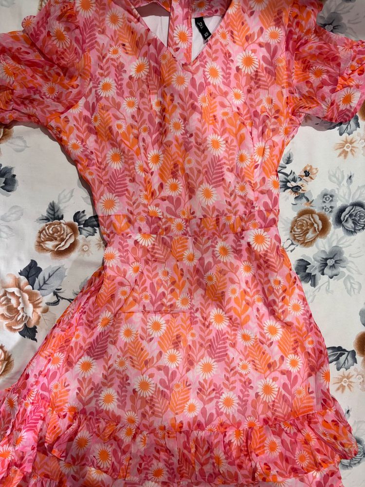 Pink Floral Mini Dress