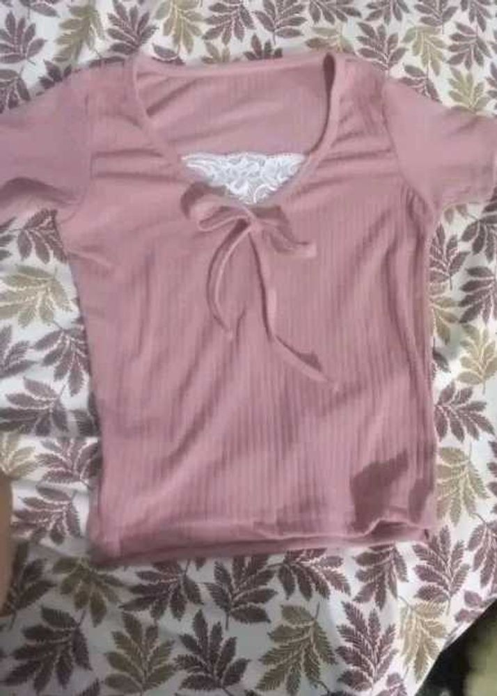 Coquette Pink Lace Trim Top