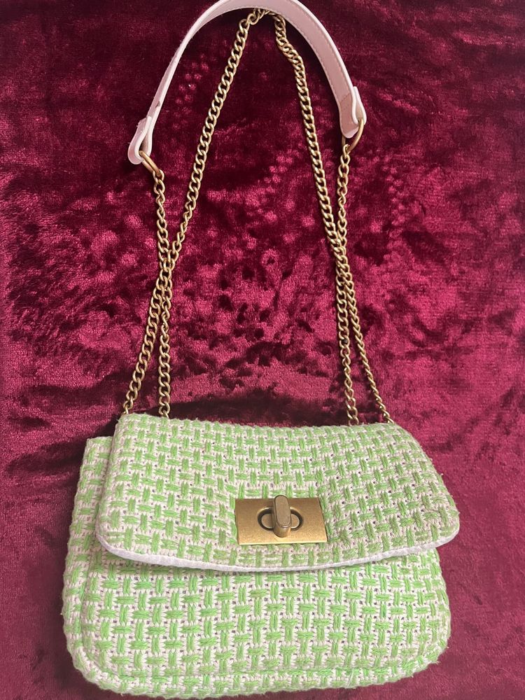 H&amp;M Green Tweed Chain Bag