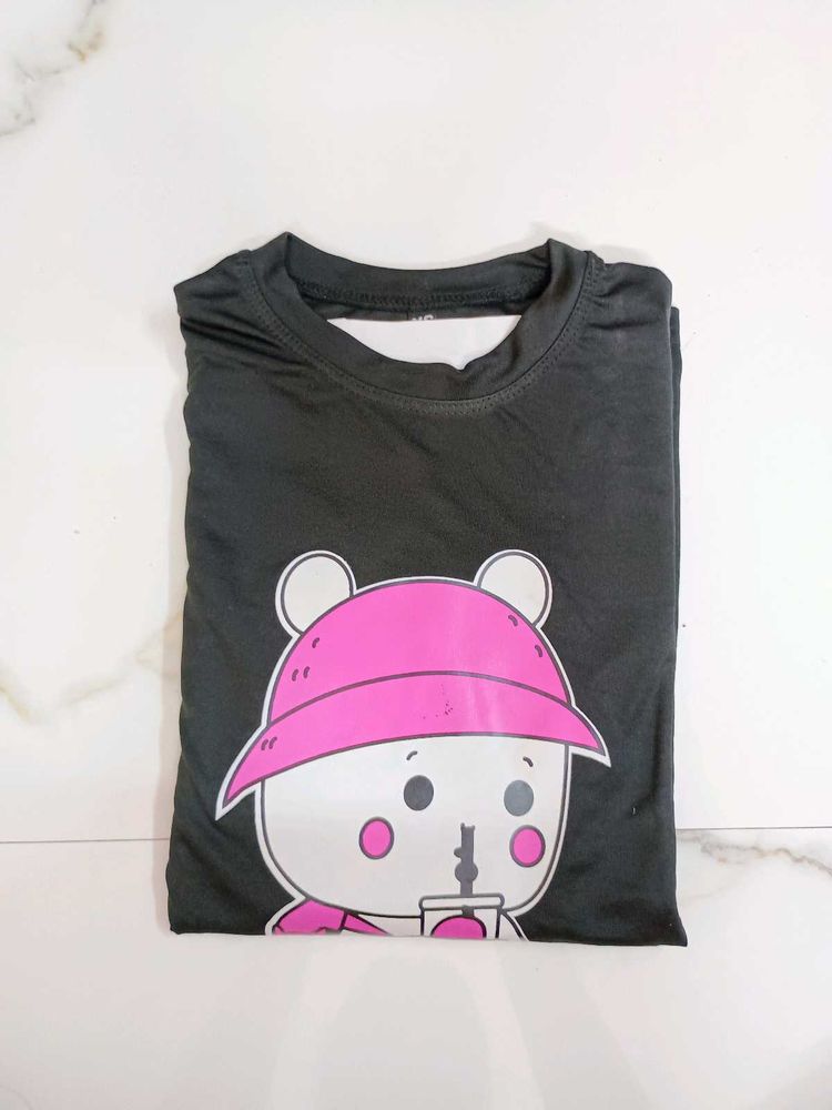 Cute Printed Women's T-Shirt (Black)