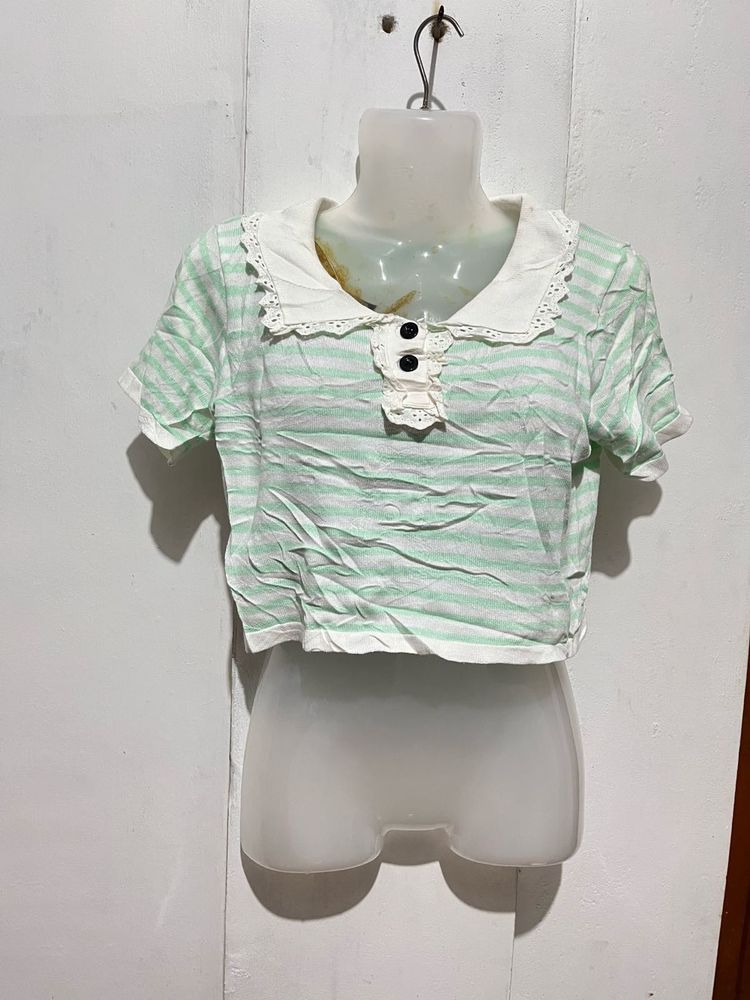 Striped Cropped Polo Top