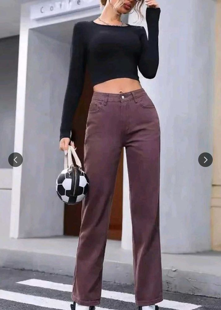 women's Brownish Maroon Wide Jeans