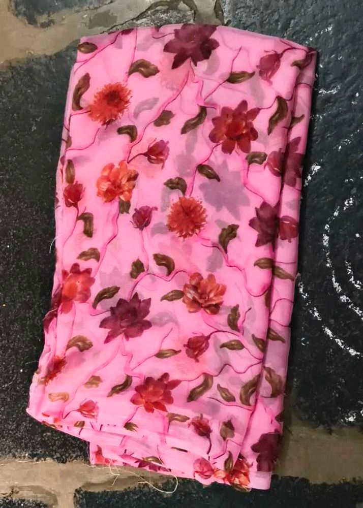 Pink Floral Print Chiffon Saree