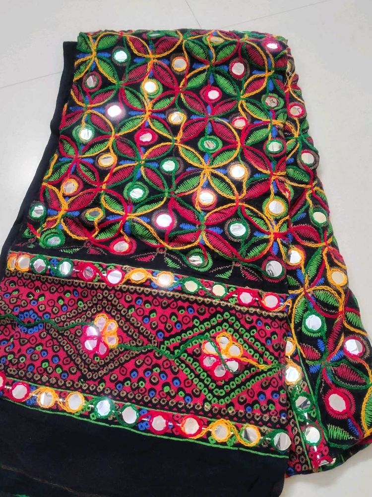 Embroidered Black Saree with Mirror Work