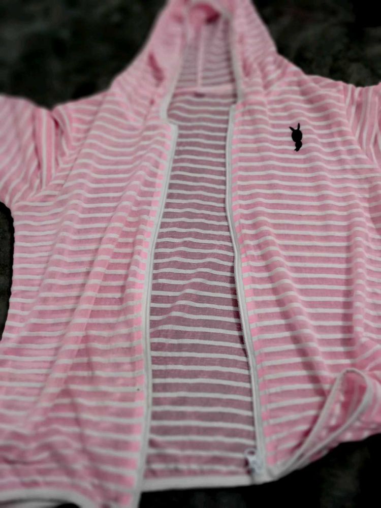 Pink Striped Zip-Up Hoodie