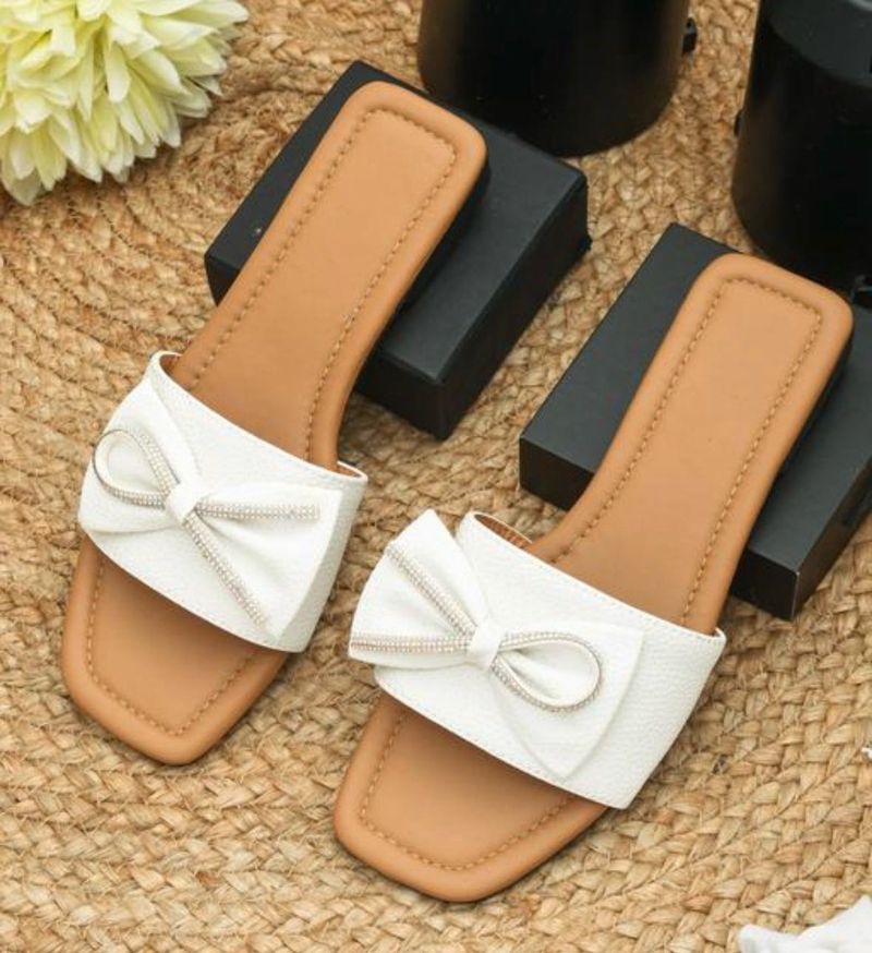 White Bow Flat Sandals