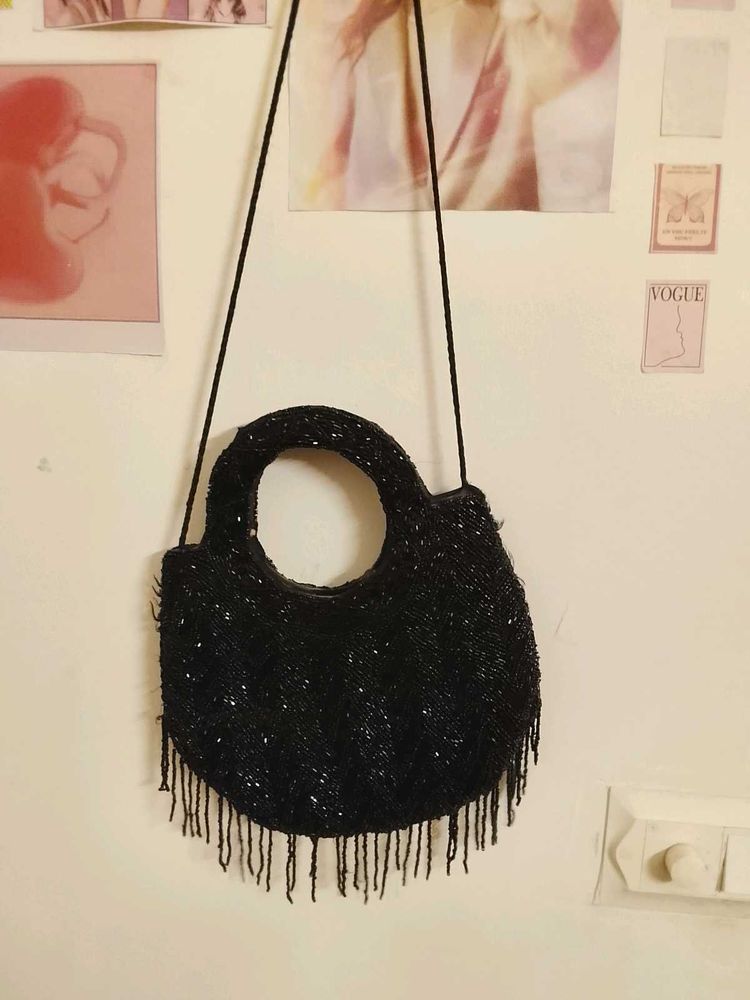 Black Beaded Fringe Bag