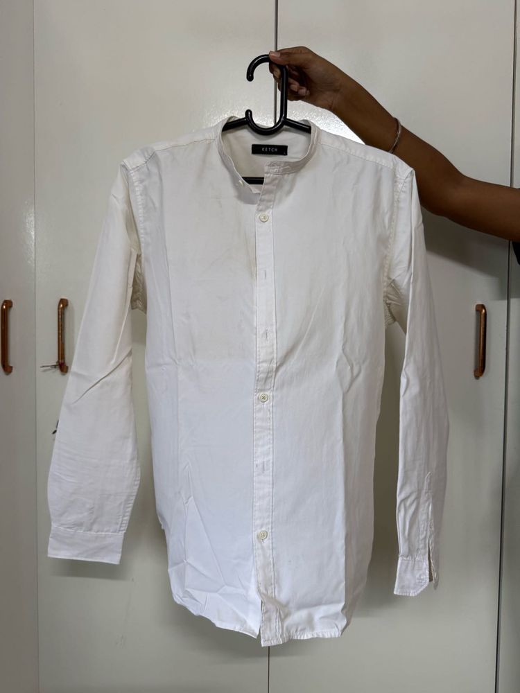 Classic White Band Collar Shirt