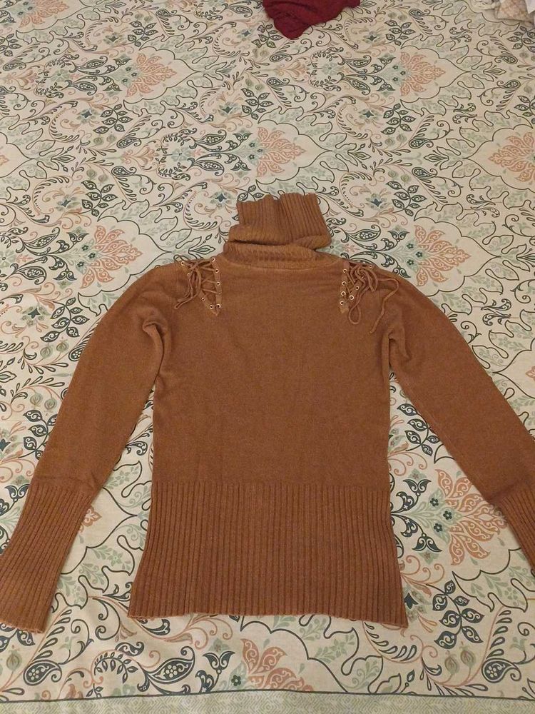 Turtleneck Sweater with Lace-Up Detail