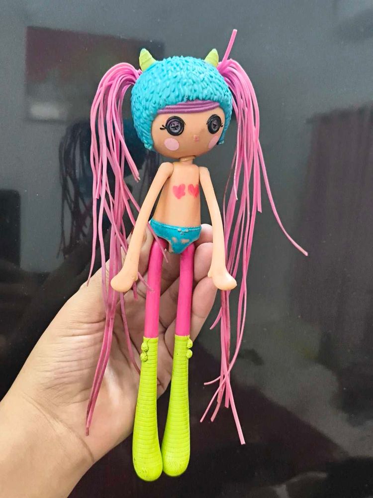Cute Doll with Pink Hair and Blue Outfit