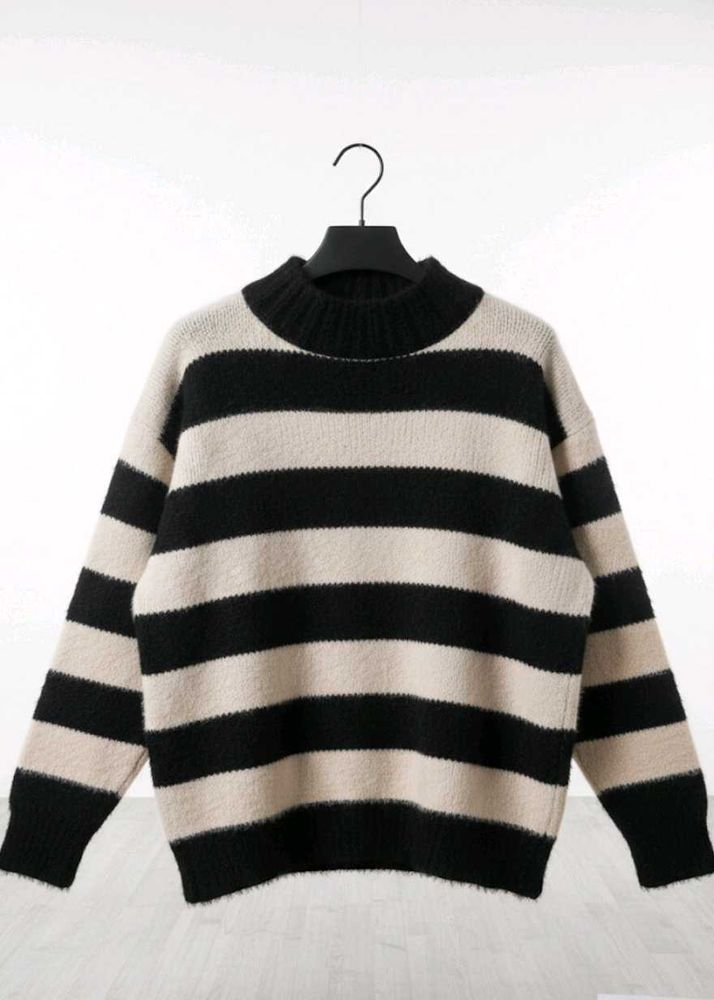 Striped Neck Sweater new Fit s/m