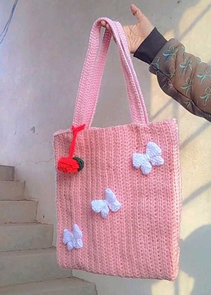 Crocheted Pink Tote Bag