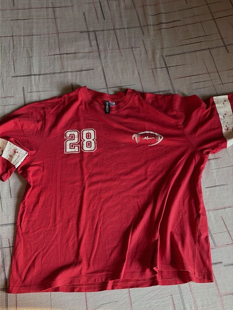 Red Graphic T-Shirt with Football Print