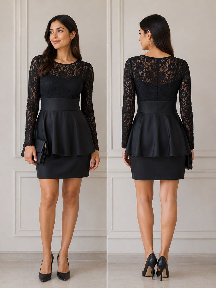 Black Peplum Style Lace Dress