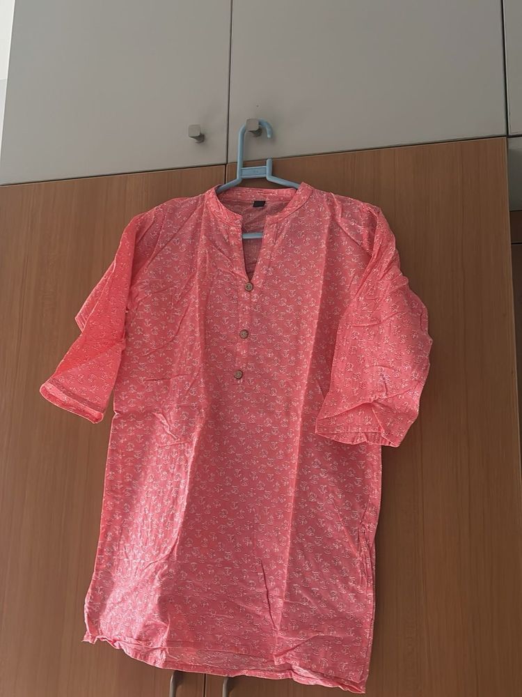 Pink Printed cotton cord set for women