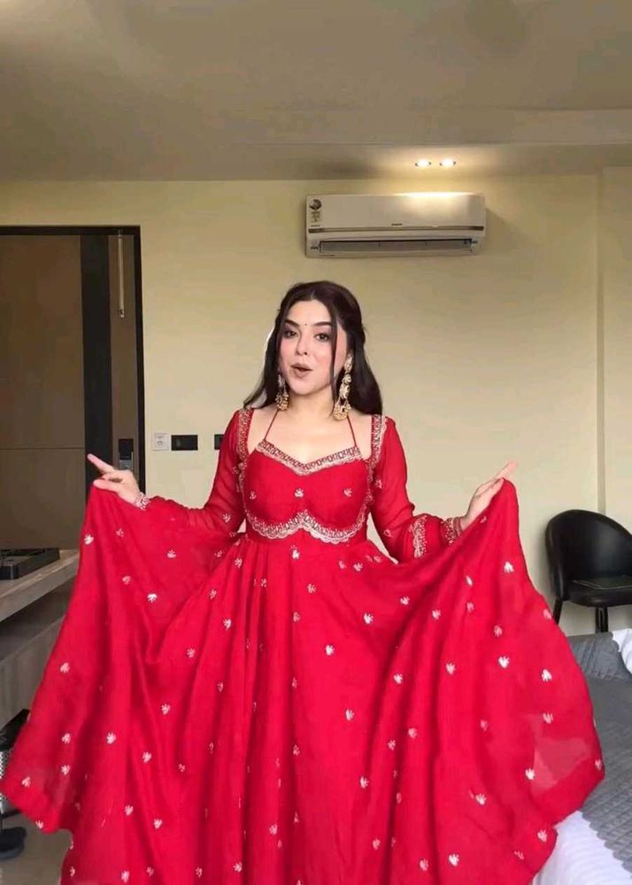 Red Ethnic Gown with Embellishments