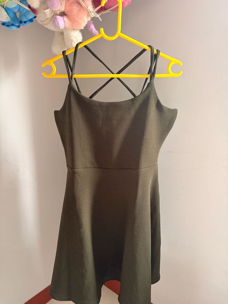 Olive Green Strappy Fit &amp; Flare Dress