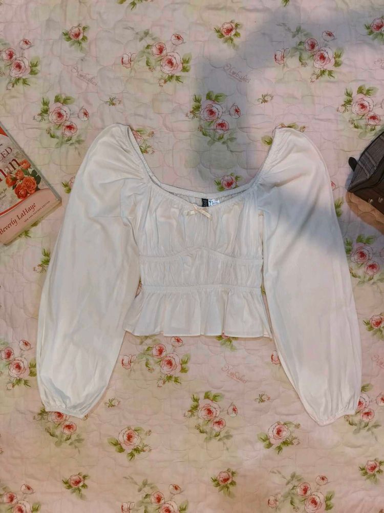 White Puff Sleeve Crop Top