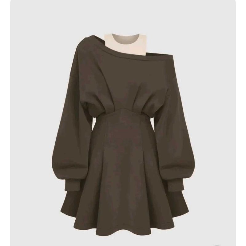 Chic Brown Off-Shoulder Dress