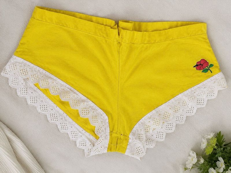 Yellow Lace Trim Sleep Shorts