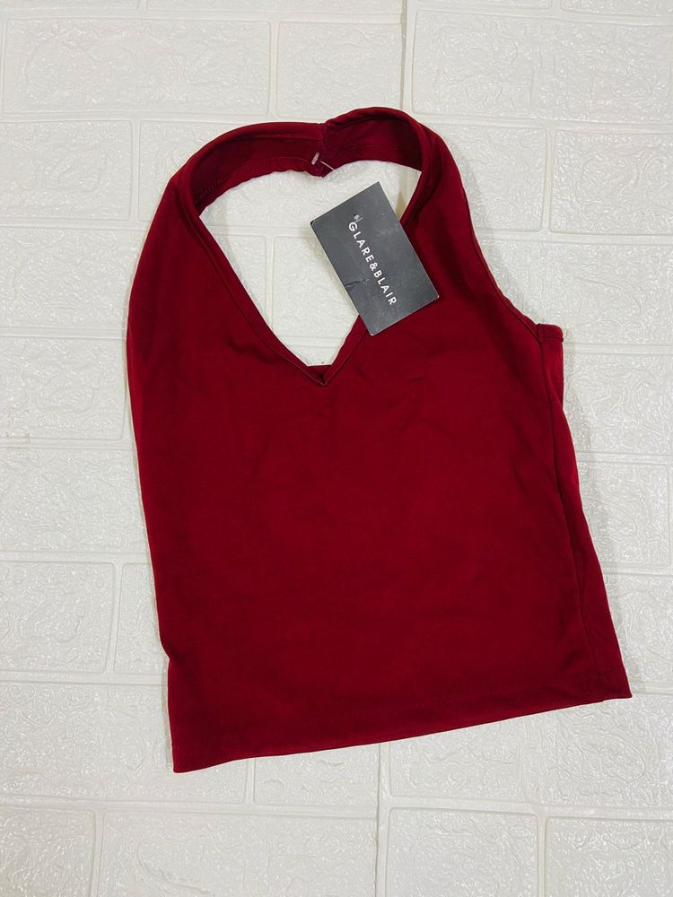 Red Halter Neck Crop Top