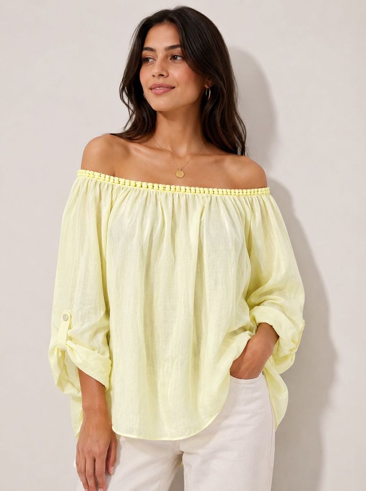 Pale Yellow Off-Shoulder Top