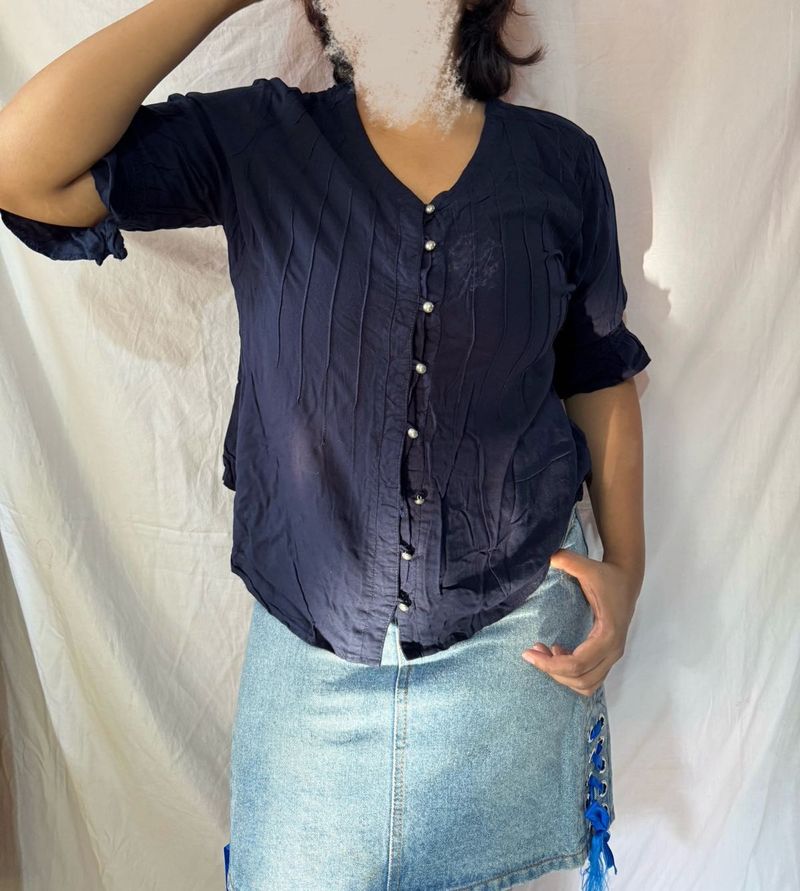 Navy Button-Down Top