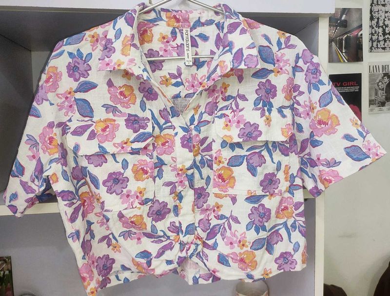 Floral Print Button-Up Crop shirt