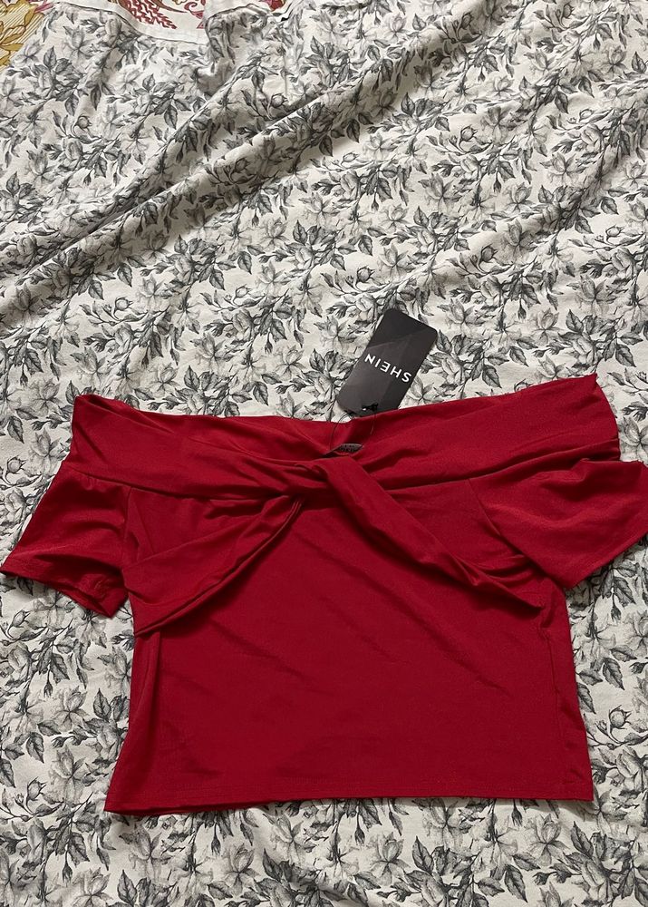 Red Off-Shoulder Twist Top