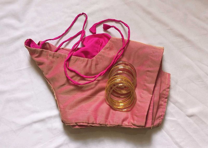 Pink Silk and net Blouse + navy blue blous