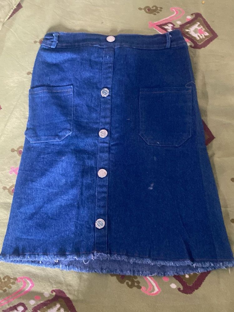 Denim Button-Front Skirt