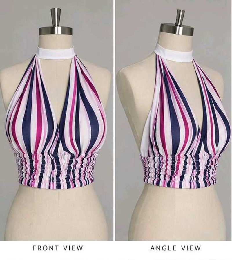 Cute pink striped halter neck crop top