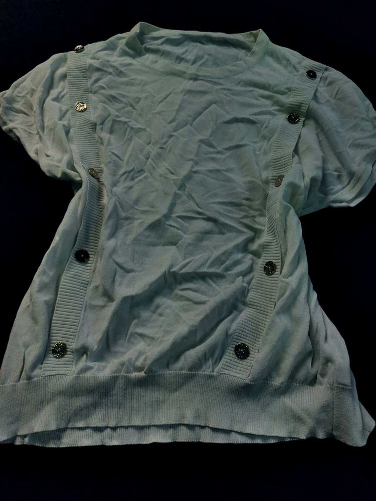 Light Blue Button Detail Top